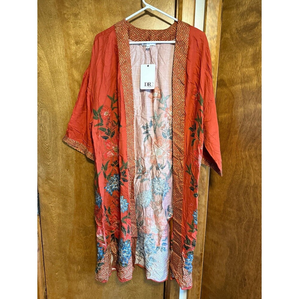 DR2 Daniel Rainn Floral Border Print Duster Sz. M/L NWT Burnt Orange